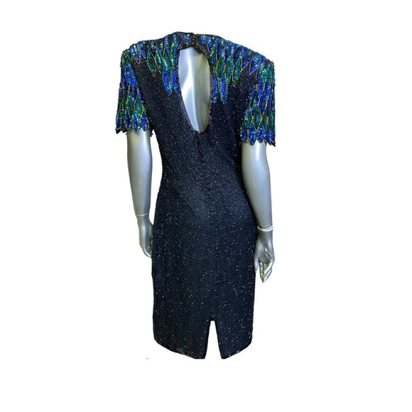 Stenay Vintage Dress 16 Sequins Silk Short Sleeve Beaded Peacock Design Cocktail - Picture 3 of 16
